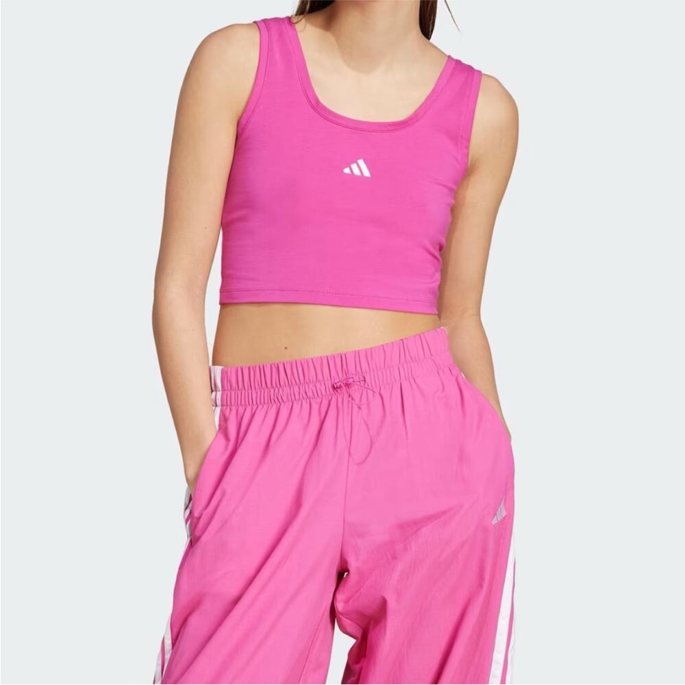 Adidas essentials hot pink fuchsia cropped dance top running gym workout NWT Y2K
